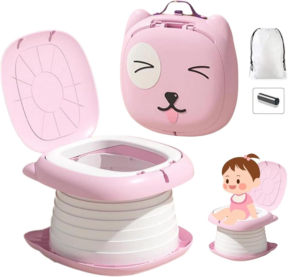 MooieBaby's Cat Potty Katlanabilir Çocuk Tuvaleti, Çok Fonksiyonlu Taşınabilir Alıştırma Lazımlığı (Pembe)