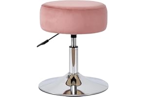 Duhome Sgabello Girevole Sgabello per Trucco Rotondo con Tappezzeria Altezza Regolabile Girevole in Velluto per Camera da Letto Soggiorno, Rosa