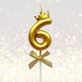 FI - FLICK IN 1 Pc 6 Number Candle for Birthday Cake Metallic Gold Number 6th Birthday Cake Decoration Six Candle with Crown