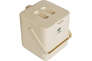 EcoBio Composteur Cuisine 7L – Poubelle Bio avec Couvercle, Poignée & Filtre – Seau à Compost avec Contrôle des Odeurs – Égouttoir Amovible – Passe au Lave-Vaisselle – sans BPA (Beige)