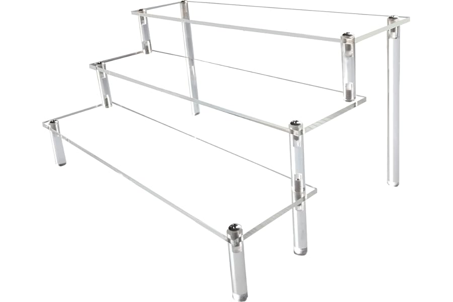 AZEAM Acrylic Riser Clear Display Stand Cologne Organizer Acrylic Shelves 3 Tier Shelf for Amiibo Funko Figures Toys Cupcake Food Desserts Perfume Collection (1 PACK)