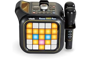 VTech - Karaoke Light Party - Enceinte Bluetooth Lumineuse Pixel Art - Kit Karaoké Complet avec 2 Micros sans Fil, Modificateur de Voix et Jeux - Cadeau Adulte, Ado et Enfant - Contenu en Français