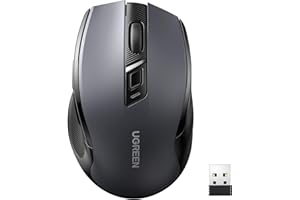 UGREEN Wireless Mouse, Silent Computer Mouse, 18-Month Battery, Ergonomic Comfort Design, 5-Level Adjustable 4000 DPI, Plug & Play, 6 Buttons, 2.4GHz with USB Mini Receiver, for Laptop/PC/Mac - Black