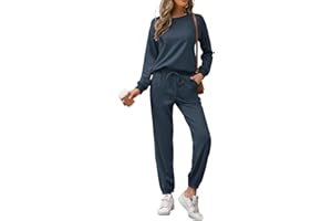REORIA Donna Manica Lunga Girocollo Tinta unita Due Pezzi Outfit Felpa Jogger Tuta Set Felpa & Pantaloni Della Tuta