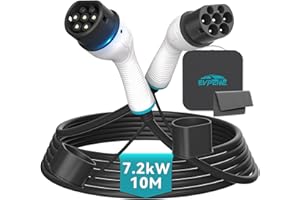 EVPEIWE 7.2KW 32A Type 2 Câble de Recharge Voiture Electrique| Monophasée | 10 Mètres |Type 2 à Type 2 Câble de Chargeur pour EV/PHEV Model S/X/Y/3 avec Sac de Transport, Certification CE TÜV IP55