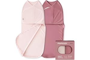 Momcozy Kocyk Do Swaddlowania Dla Noworodka, Cicha Zapinka, Dla Niemowląt 0-3 Miesiące, Niezbędny Dla Nowych Rodziców, Pakiet 2 Sztuki, Różowy