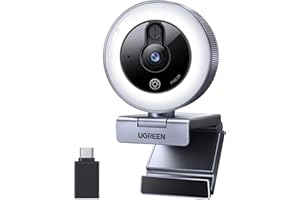 UGREEN 2K Webcam mit Ringlicht PC Kamera mit mikrofon Streaming Kamera mit Abdeckung Fixfokus 4 Fülllichtstufen 80°FOV USB-A/C Anschluss Kompatibel mit PC/Laptop/Windows/Mac/Linux/Skype
