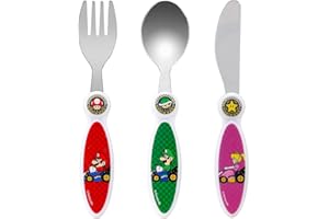ZAWADI GLOBAL Mario Kart - Cubertería infantil (3 piezas, cuchillo, tenedor y cuchara)