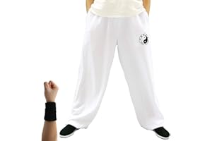 Dee Plus Pantalones de Tai Chi Hombre y Mujer y Niño Pantalones de Yoga Qigong Abierto a los Tobillos Pantalones Kung Fu Wing Chun Artes Marciales Chinas Anchas y Agradables Viscosa - 2 Bolsillos