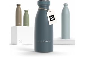 LARS NYSØM Borraccia Termica 350ml in Acciaio Inox | Bottiglia isolata 0.35 litro | Bottiglia d'Acqua a Tenuta stagna per Sport, Bicicletta, Cane, Bambino, (Stone Blue, 350ml)