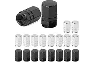 Maxin Tappi per valvole per Pneumatici in Alluminio,Resistenti alla corrosione,per Auto,Camion,Moto,SUV e Bici,Colore Argento e Nero,20 Tappi per valvole per Pneumatici in Metallo con Anello in Gomma