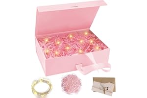 BOOAEE Scatola Regalo Con Fiocco, 21x17x7cm Grande Con Coperchio e Nastro, Magnetica per Compleanno, Natale - Rosa