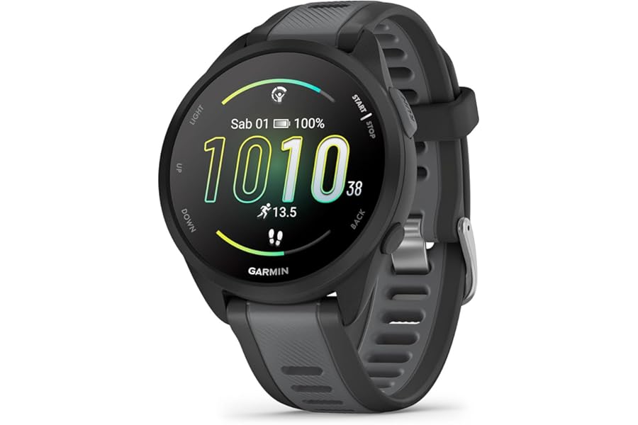 Garmin Forerunner 165 Running Smartwatch 43mm GPS Cardio VO2max Morning Report HRV Status Free Plans 5K 10K 21K Training Readiness GarminPay (Black & Slate Gray)