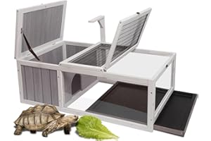 HICAPTAIN Tortuga House Hábitat Box de madera para interior y exterior, recinto para tortugas de interior para animales pequeños, jaula para reptiles de exterior gris