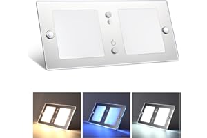 Acegoo Sufitowa lampa kopułowa LED, do kampera, 2 temperatury barwowe i niebieska lampka nocna, 12V, ściemniana akrylowa lampa panelowa, do kampera, przyczepy kempingowej, samochodu, 20 x 9 cm, CRI90+