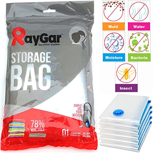RayGar® - Bolsa de Almacenamiento Comprimido al Vacío para Ahorro de Espacio, 6 Unidades de 100 X 80 cm para Vestuario, Edredones, Ropa de Cama, Almohadas, Cortinas