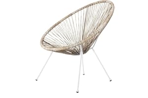 LOLAhome Sillón de jardín Acapulco Color Natural| Cuerdas Rattan PE y Acero Blanco | 72x77x84 cm | con Topes de Goma, Resistente hasta 120kg | para Interior y Exterior, Jardín, Terraza | Acapulco