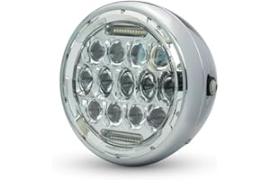 Alchemy Parts Motorbike Projector LED Headlight 7.7 inch 196mm in Deep Chrome for Cafe Racer Retro Scrambler Street Bike Roadster Gloss Black