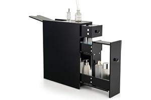 COSTWAY Szafka wnękowa z szufladami, wąska szafka wnękowa z drewna, boczna szafka łazienkowa, kuchenna, wielofunkcyjna, do łazienki, kuchni, salonu, 16 x 48 x 58 cm (czarna)