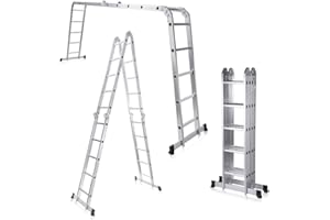 MAXCRAFT Multifunktionsleiter Mehrzweckleiter bis 150 kg Stehleiter 20 Stufen 6in1 Leiter Gelenkleiter aus Aluminium EN-131 geprüft - Länge 5,51 m