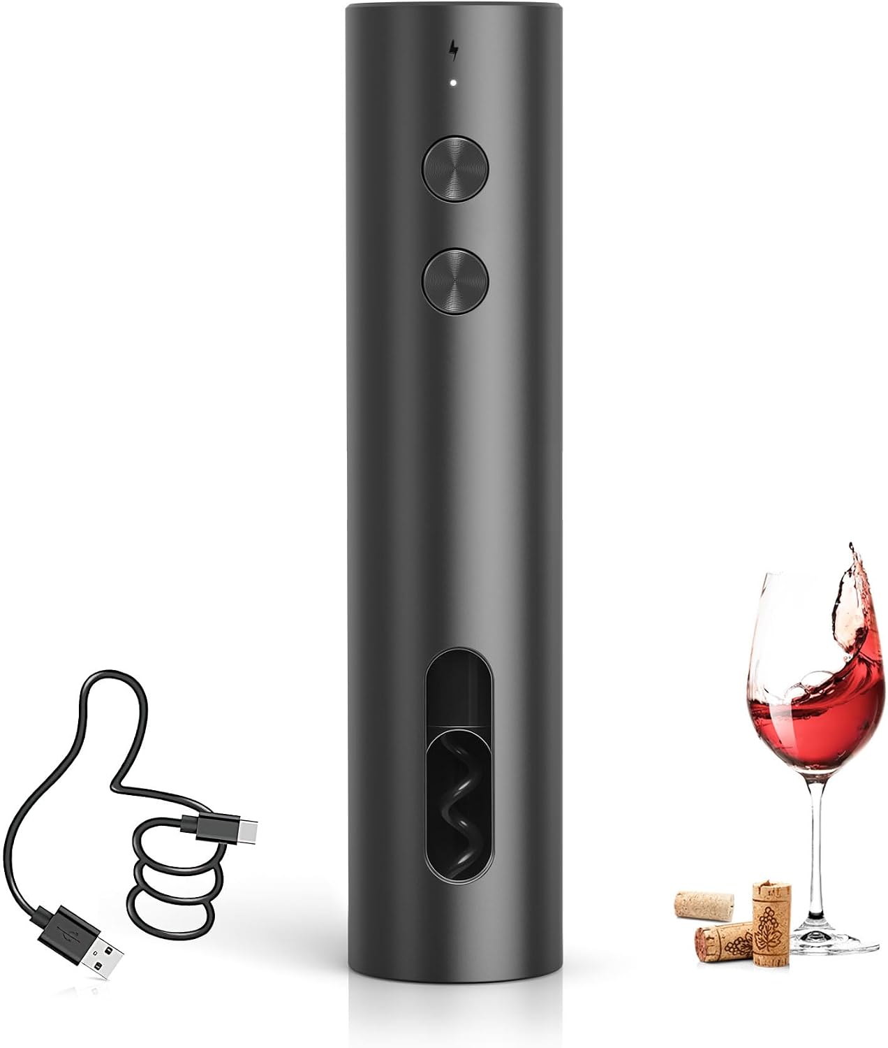 ZOYIDOUX Sacacorchos Eléctrico Recargable – Abrebotellas Eléctrico USB-C, Mini Portátil, Acabado Negro Mate
