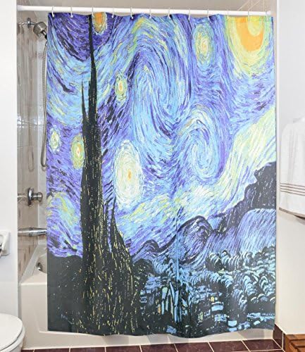 COCOOL Waterproof Mildew-Resistant Shower Curtain, 12PCS Anti-Rust Metal Hooks / Roller Rings (Included) – Reinforced Copper Eyelets, Weighted Bottom, Machine Washable, 3D Digital Printing Pattern Shower Curtain, 100% Polyester (180(W)×180(H) cm, The Starry Night)