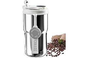 Unicblend Termo Cafe, Acero Inoxidable,420ML, Doble Sistema Antifugas, Taza Termo Para Llevar Café o Infusiones,Pantalla Inteligente Indicador de Temperatura WHITE&METALIC