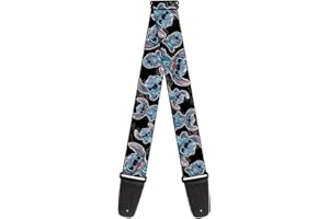 Buckle-Down GS-WDY063 Sangle de guitare – Poses de couture/croquis d'hibiscus Noir/gris/bleu – 5,1 cm de large – 73,7 à 137,2 cm de long