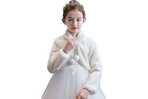 Momooda Niña Cárdigan Chaquetas de Capa de Bolero de Manga Larga de Piel Sintética con Flores para Boda