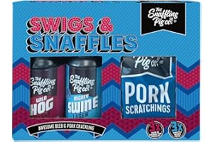 The Snaffling Pig Co. Swigs & Snaffles Pork Crackling & Beer Gift Set – 3 x 12 g Snaffle Bags & 3 x 330 ml Cans – Perfectly Salted Crackling with British-Brewed Lager, Pale Ale & Helles