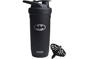 Smartshake Justice League Reforce Shaker Bottle 900ml, DC Comics Stainless Steel Protein Shaker Water Bottle, Leakproof Water Shaker Cup, Supplement Shaker for Sport & GYM, BPA-free, Batman Logo