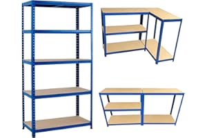 COZYBRITE Garage Shelving Units 5 Tier Heavy Duty Shed Storage Racking Shelf Metal Boltless 875kg Capacity 175kg Per Shelf for Warehouse Workshop Office (Blue, 70x30x150cm)