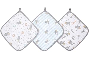 aden + anais essentials Washcloth Set, Super Soft 100% Cotton Muslin, 27.5x27.5cm, 3 Pack, dumbo new heights