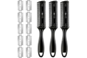 Gintdinpu Peine Cortador de Pelo, 3 peines de Afeitar para el Pelo Peine de Corte de Pelo de Doble Cara con 10 Cuchillas de Acero Inoxidable para Cortar y peinar el Cabello Fino y Grueso