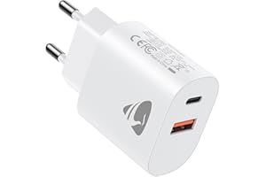 AIONEUS Prise USB C, 20W Chargeur USB C Chargeur Rapide iPhone, PD+QC Multiple Prise Secteur USB Type C Adaptateur pour iPhone 17 16 15 14 13 12 11 Pro Max Plus Mini X XS XR SE 8 7 6S, iPad, Samsung Galaxy