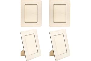 DAWRIS 4 drewniane ramki na zdjęcia, 20 x 15 cm, klasyczne, drewniane, prostokątne, zestaw ramek do majsterkowania, do samodzielnego wykonania, do malowania, do ekspozycji na stół