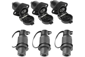 ETUKER 3pin Trailer Plug Socket with Flat Terminals, 3x Plug and 3x Socket for Trailer, Van