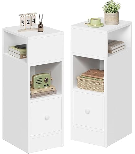 Lot De 2 Tables De Chevet Anouk - 2 Tiroirs, Niche Réversible - Blanc Et Bois - 20x30x50 Cm