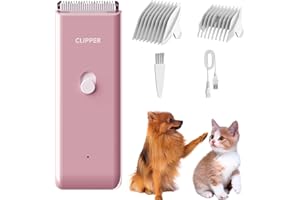 FAVRISON Kit Toelettatura per Cani Professionale Tagliacapelli Animali Gatto, Rasoio per Cani Gatti con Lama in Ceramica, Tosatore Elettrico per Impermeabile IPX7 (Rosa)