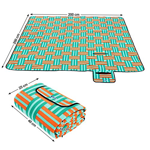 Songmics 200 x 200 cm XXL Picknickdecke Fleece wärmeisoliert wasserdicht mit Tragegriff GCM72R - 3