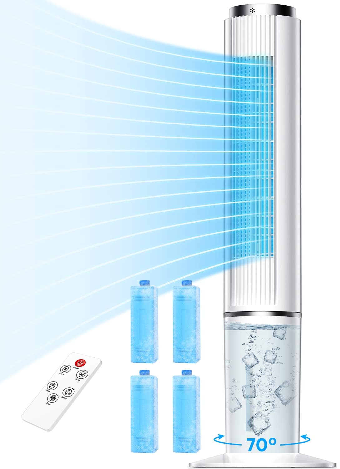 HIFRESH Air Cooler for Home, 107CM Tower Cooler w/ 3 Speeds & 4 Modes, 12H Timer, LED Touch Screen, 4L Water Tank, Remote, 4 