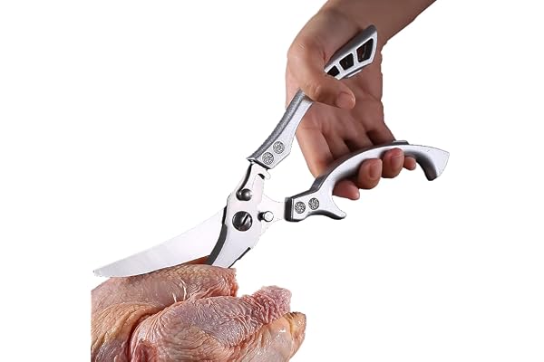 Lost Deer Ciseaux de cuisine avec fermeture de sécurité et mécanisme à ressort pour couper la viande, les os de poulet, le poisson et les légumes, ciseaux en acier inoxydable (KD7)