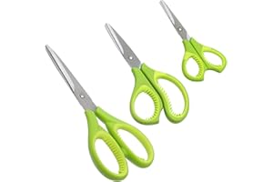 POXIAOER Scissor Set with Sharp Blades, Craft Scissors Stationery for Office School Cutting Sewing Soft Grip Scissors Set of 3, Stainless Steel
