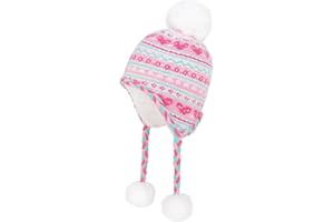 PinkSheep Girls Winter Knitted Hat with Earflaps, Thicken Fleece Lining, Children's Cap