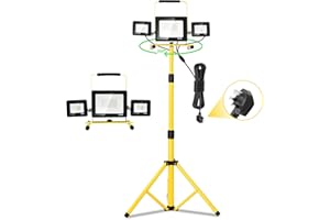 Viugreum 100w Led Tripod Work Light Outdoor 3 Adjustable Heads Max High 180cm 8000LM 6500k Cold White Security Flood Lights IP65 Portable Construction Floodlight with Stand/Plug/3m Cable Workshop