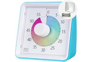 TWENTY5 SEVEN Wizualny timer z etui ochronnym, 60-minutowy timer odliczania dla dzieci z autyzmem, ADHD, klasa, biuro domowe, zegar odliczający do zarządzania czasem spotkania, błękitny z kolorowym dyskiem