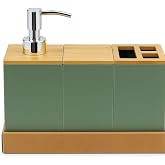 Bambu Kapaklı Yeşil Banyo Seti &ndash; Sıvı Sabunluk, Diş Fır&ccedil;alık, &Ccedil;ok G&ouml;zl&uuml; Organizer ve D&uuml;zenleyici
