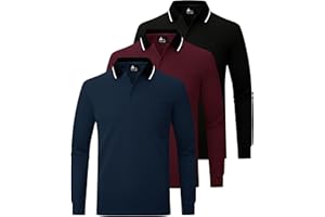 JACKETOWN Lot de 3 Polo pour Homme à Manches Longues Polo de Golf Travail avec Boutons Polos Chemise Respirants Décontractés T Shirts à Poche