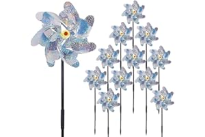 HIQE-FL Mulino a Vento Riflettente,12 Pezzi Repellente per Uccelli Girandole,Repellente per Uccelli Girandole per Spaventapasseri,Repellente per Uccelli Riflettente