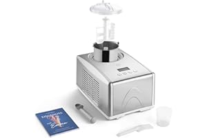 ‎SPRINGLANE KITCHEN SPRINGLANE Eismaschine Emma 1,5 L mit selbstkühlendem Kompressor 150 W, aus Edelstahl mit entnehmbarem Eisbehälter, inkl. Rezeptheft (Silber, Eismaschine)